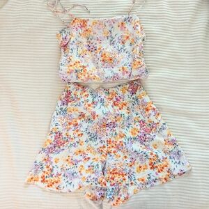 H&M Linen Blend Floral Cami & Skirt Set | S-M